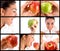 Photo montage of woman eating apple