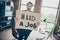 Photo of moody despair sad laid off dismissed handsome worker mature guy hold placard poster search new job last work