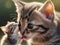 Photo of a Mother cat and kitten hugging each other- AI generated