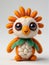 Photo Of A Needle-Felted Cartoon Loquat Character Isolated On A White Background. Generative AI