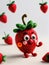 Photo Of A Needle-Felted Cartoon Strawberry Character Isolated On A White Background. Generative AI