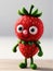 Photo Of A Needle-Felted Cartoon Strawberry Character Isolated On A White Background. Generative AI