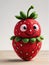 Photo Of A Needle-Felted Cartoon Strawberry Character Isolated On A White Background. Generative AI