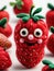 Photo Of A Needle-Felted Cartoon Strawberry Character Isolated On A White Background. Generative AI