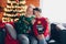 Photo of old age retired couple chill comfortable hug together forever much years love story sitting home sofa near xmas