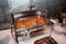 Photo of open steel Bain Marie on stand with a dish of Italian cuisine - pasta with tomato Basil and minced beef meat