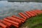 photo of the orange iron tank drum barrier area on the edge of the reservoir