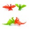 Photo of origami green and red dragons isolated on white background