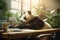 Photo Panda being lazy in the office, Generative AI