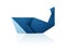 Photo of paper origami marine blue whale isolated on a white