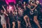 Photo of party disco people lady hold glowing ball charming girls mini dress legs modern club indoors