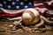 Photo of a patriotic display of baseballs on an American flag