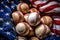 Photo of a patriotic display of baseballs on an American flag