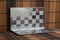 Photo with a picture of a steel chess Board. Metal board with reflection