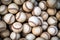 Photo of a pile of baseballs up close