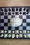 A photo of playing board for chess with brain figurine in the middle and chess pieces aside. The photo can be used for scientific