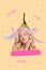 Photo portrait collage of young gorgeous lady blonde wavy hair closed eyes relax natural beauty touch face hat flower