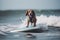 Photo portrait of a happy dog dressed like a surfer, concept of Canine fashion, created with Generative AI technology