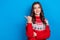 Photo of positive satisfied lady wear ugly sweater thumb direct empty space season low price limited time isolated on