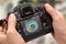 Photo of Prague astronomical clock on camera display during the city break travel.