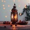 Photo Ramadan Kareem background adorned with Islamic lantern and dates