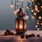 Photo Ramadan Kareem background adorned with Islamic lantern and dates