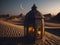 Photo Ramadan lantern in the desert with the moon in the background