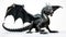 Photo realistic, beautiful majestic black dragon, opulent on white background