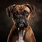 Photo-realistic Boxer Dog Portrait On Dark Background