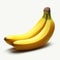 This is a photo realistic image of a bunch of bananas on a white background. The bananas are yellow and have brown ends.