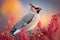 Photo realistic image of colorful Bohemian Waxwing bird.AI Generated image