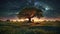 Photo-realistic Landscape Painting Of An Ancient Tree Under The Night Sky