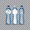 Photo Realistic Mineral water in plastic bottles in editable vector format. 3d illustration