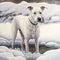 Photo realistic Painting Depicting a White Dog in Snowy Surroundings. Generative AI