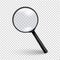 Photo-realistic vector 3d black magnifying glass or Loup icon closeup isolated on transparency grid background, side