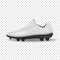 Photo-realistic vector 3d white empty, blank mens football or soccer boots, shoes icon closeup isolated on transparency