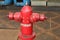 a photo of a red fire hydrant on a city pedestrian