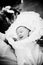 Photo in retro style. newborn baby in the arms of my mother