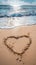 Photo Romantic gesture heart painted in sand on picturesque beach