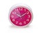 photo round red-pink clock, on white background, isolated