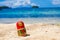 Photo Russian Handmade Dolls Matrioshka Untouched Tropical Beach in Bali Island. Horizontal Picture. Blurred Background