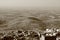 Photo with sepia effect of panoramic view of the Mesopotamian plain and the city of Mardin in Turkey