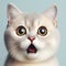 Photo of a Shocked cute cat face on solid color background. ai generative