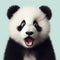 Photo of a Shocked cute panda on solid color background. ai generative