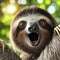 Photo of a Shocked real sloth on nature bokeh background. ai generative