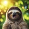 Photo of a Shocked real sloth on nature bokeh background. ai generative