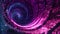 This photo shows a detailed view of a spiral pattern in shades of purple and blue, Binary code forming a galaxy spiral