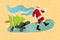 Photo sketch graphics collage artwork picture of funky excited santa turtle delivering x-mas fir pine isolated drawing