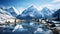 A photo of snow-capped peaks, with pristine alpine lakes as the background, during the winter season