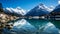 A photo of snow-capped peaks, with pristine alpine lakes as the background, during the winter season